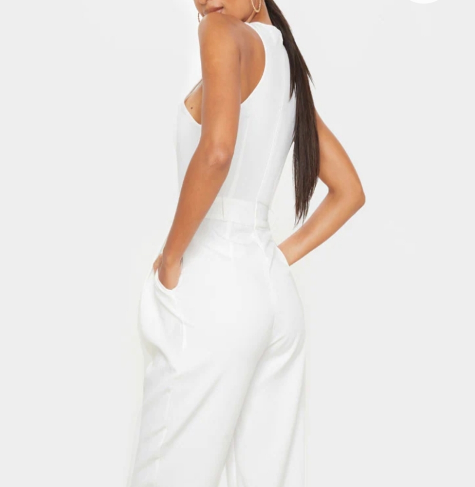 White Back Pocket Detail Racer Jumpsuit Size S